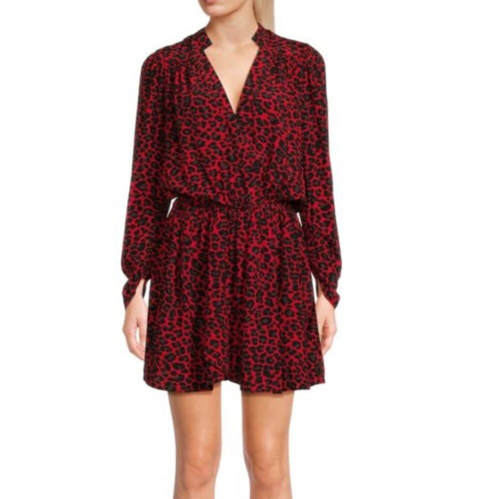 Zadig & Voltaire Reveal red leopard print wrap skirt blouson mini dress NEW